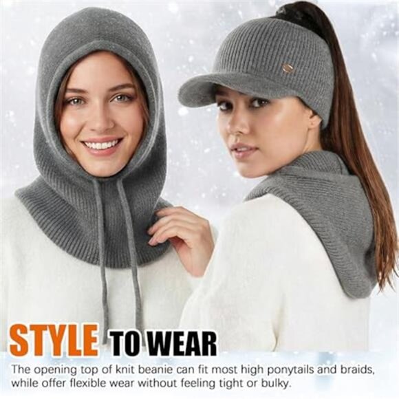 Women\'s Two-Piece Set Windproof Warm Balaclava Visor Hat
